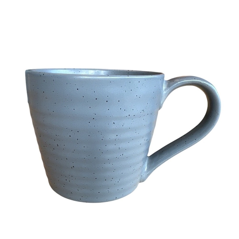DOVER & YORK Mug Ribbed Stoneware Gray Speckled Wide Handle 12 oz EUC Cup Coffee